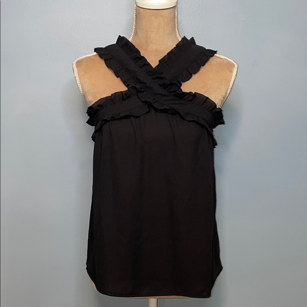 J. Crew Black Ruffled Sleeveless Blouse Size 2